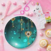 Antike Skeleton Keys on Green Background Pappteller (Party)