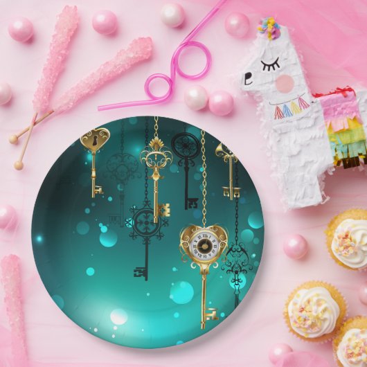 Antike Skeleton Keys on Green Background Pappteller (Party)