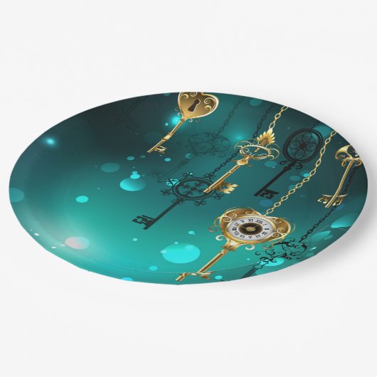 Antike Skeleton Keys on Green Background Pappteller (Schrägansicht)