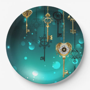 Antike Skeleton Keys on Green Background Pappteller