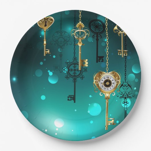 Antike Skeleton Keys on Green Background Pappteller (Vorderseite)