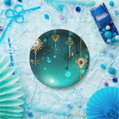 Antike Skeleton Keys on Green Background Pappteller (Party)