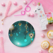 Antike Skeleton Keys on Green Background Pappteller (Party)