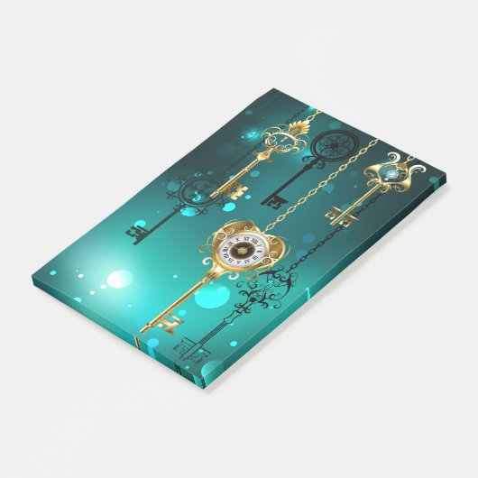 Antike Skeleton Keys on Green Background Post-it Klebezettel (angewinkelt)