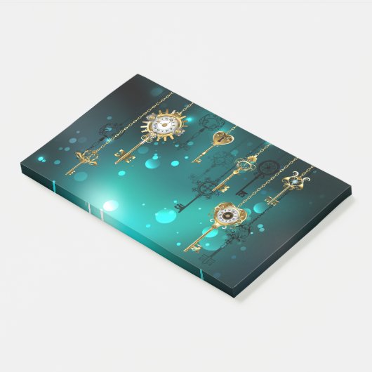 Antike Skeleton Keys on Green Background Post-it Klebezettel (angewinkelt)