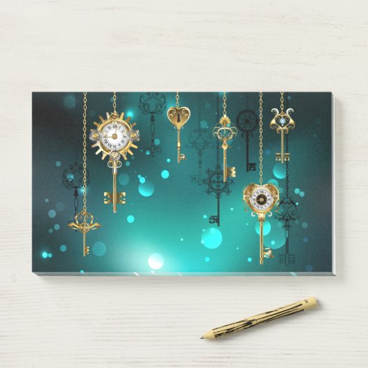 Antike Skeleton Keys on Green Background Post-it Klebezettel (Auf Schreibtisch)