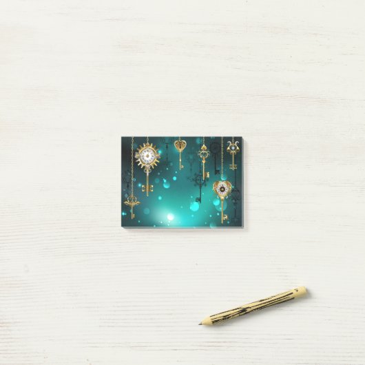 Antike Skeleton Keys on Green Background Post-it Klebezettel (Auf Schreibtisch)