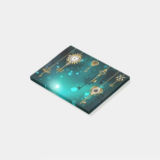 Antike Skeleton Keys on Green Background Post-it Klebezettel (angewinkelt)