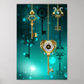 Antike Skeleton Keys on Green Background Poster (Vorne)