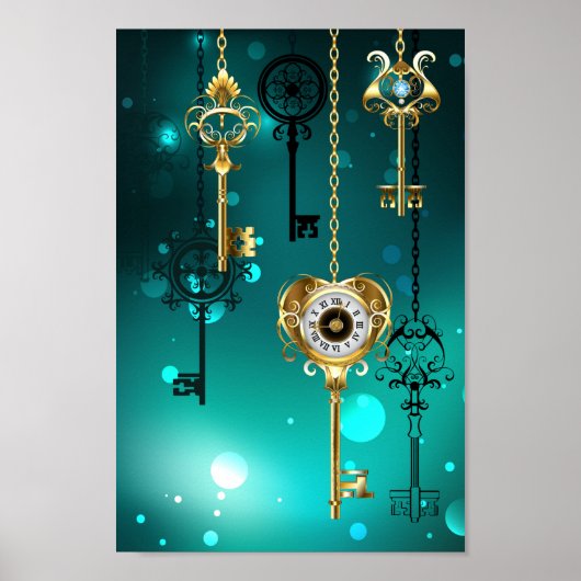 Antike Skeleton Keys on Green Background Poster (Vorne)