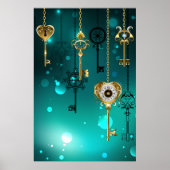 Antike Skeleton Keys on Green Background Poster (Vorne)