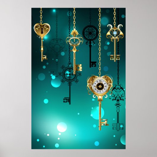 Antike Skeleton Keys on Green Background Poster (Vorne)