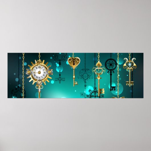 Antike Skeleton Keys on Green Background Poster (Vorne)
