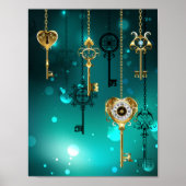 Antike Skeleton Keys on Green Background Poster (Vorne)
