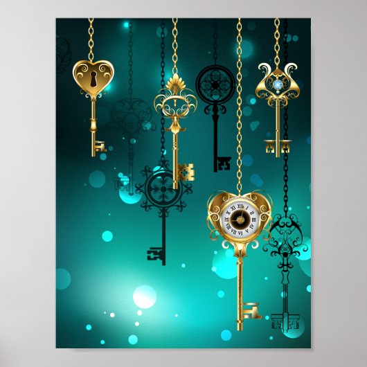 Antike Skeleton Keys on Green Background Poster (Vorne)