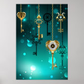 Antike Skeleton Keys on Green Background Poster (Vorne)