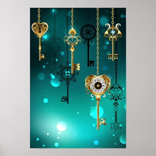 Antike Skeleton Keys on Green Background Poster (Vorne)