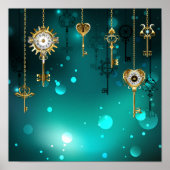 Antike Skeleton Keys on Green Background Poster (Vorne)