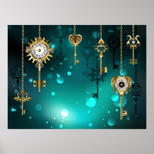 Antike Skeleton Keys on Green Background Poster (Vorne)