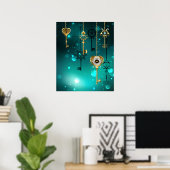 Antike Skeleton Keys on Green Background Poster (Heimbüro)