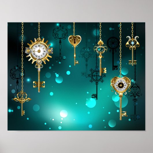Antike Skeleton Keys on Green Background Poster (Vorne)