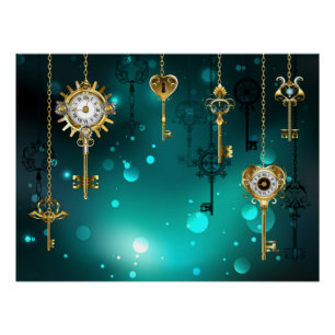 Antike Skeleton Keys on Green Background Poster