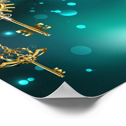 Antike Skeleton Keys on Green Background Poster (Ecke)