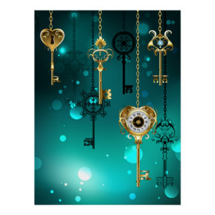 Antike Skeleton Keys on Green Background Poster