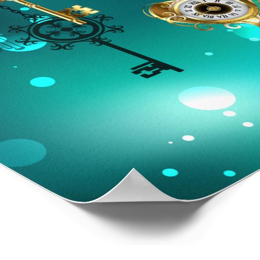 Antike Skeleton Keys on Green Background Poster (Ecke)