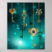 Antike Skeleton Keys on Green Background Poster (Vorne)