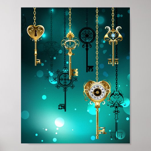 Antike Skeleton Keys on Green Background Poster (Vorne)