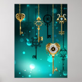 Antike Skeleton Keys on Green Background Poster (Vorne)