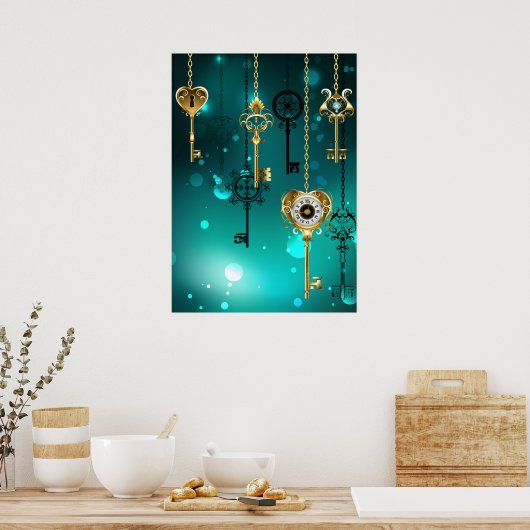 Antike Skeleton Keys on Green Background Poster (Küche)