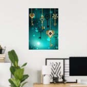 Antike Skeleton Keys on Green Background Poster (Heimbüro)