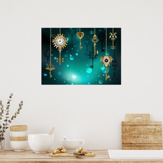 Antike Skeleton Keys on Green Background Poster (Küche)