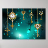 Antike Skeleton Keys on Green Background Poster (Vorne)