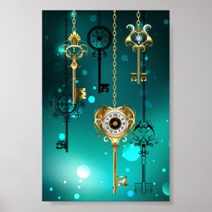 Antike Skeleton Keys on Green Background Poster