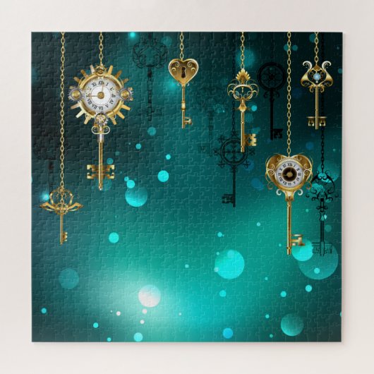 Antike Skeleton Keys on Green Background Puzzle (Horizontal)