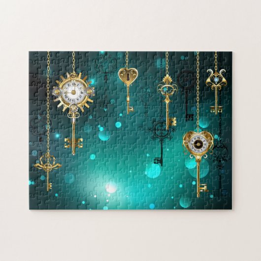 Antike Skeleton Keys on Green Background Puzzle (Horizontal)