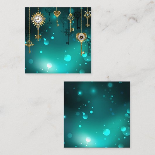 Antike Skeleton Keys on Green Background Quadratische Visitenkarte (Vorne/Hinten)