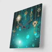 Antike Skeleton Keys on Green Background Quadratische Wanduhr (Winkel)