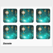 Antike Skeleton Keys on Green Background Quadratischer Aufkleber (Blatt)