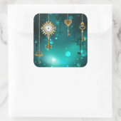 Antike Skeleton Keys on Green Background Quadratischer Aufkleber (Tasche)