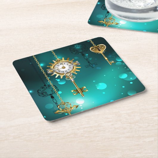 Antike Skeleton Keys on Green Background Rechteckiger Pappuntersetzer (angewinkelt)