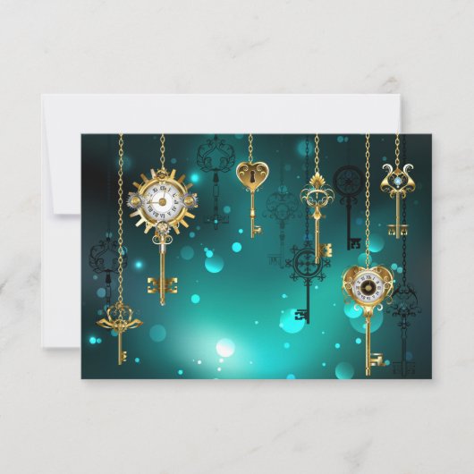 Antike Skeleton Keys on Green Background RSVP Karte (Vorderseite)