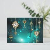 Antike Skeleton Keys on Green Background RSVP Karte (Stehend Vorderseite)