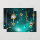 Antike Skeleton Keys on Green Background RSVP Karte (Vorne/Hinten)