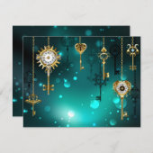 Antike Skeleton Keys on Green Background RSVP Karte (Vorne/Hinten)