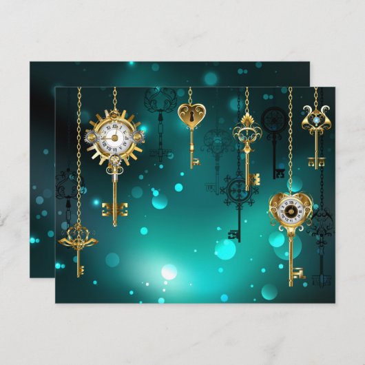 Antike Skeleton Keys on Green Background RSVP Karte (Vorne/Hinten)