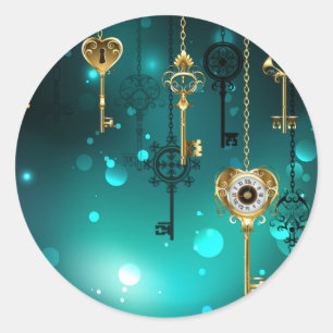 Antike Skeleton Keys on Green Background Runder Aufkleber